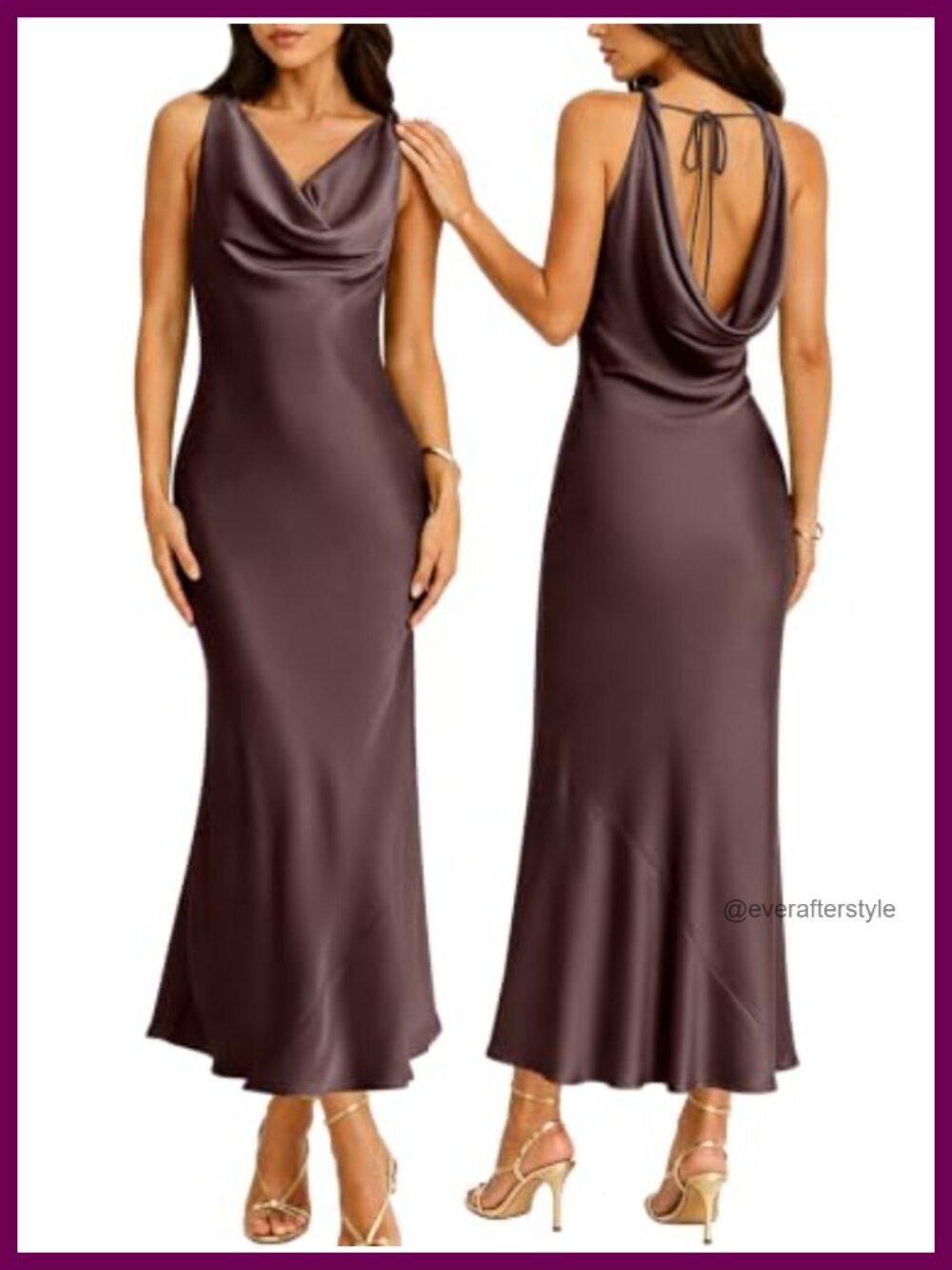 Satin Sleeveless Maxi Dress Cowl Neck Tie Back Cocktail Party